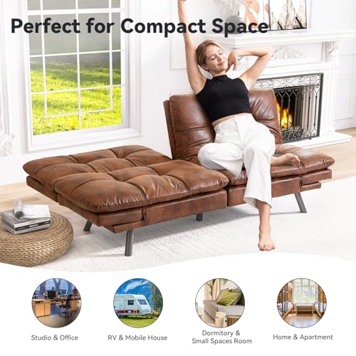 Modern Convertible Futon Sofa Bed in Medium Brown