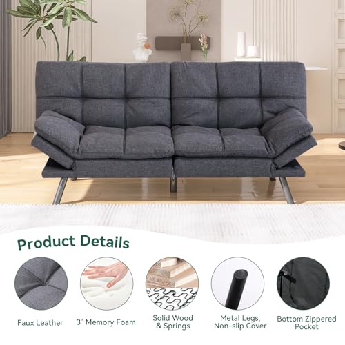 Convertible Memory Foam Futon Sofa Bed - Grey