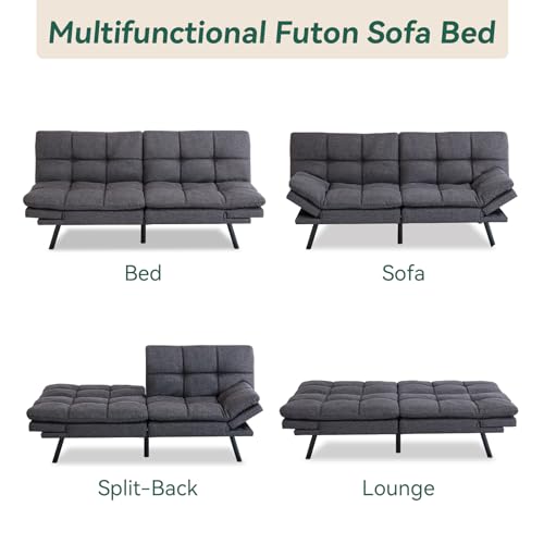 Convertible Memory Foam Futon Sofa Bed - Grey