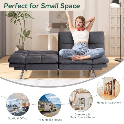 Convertible Memory Foam Futon Sofa Bed - Grey