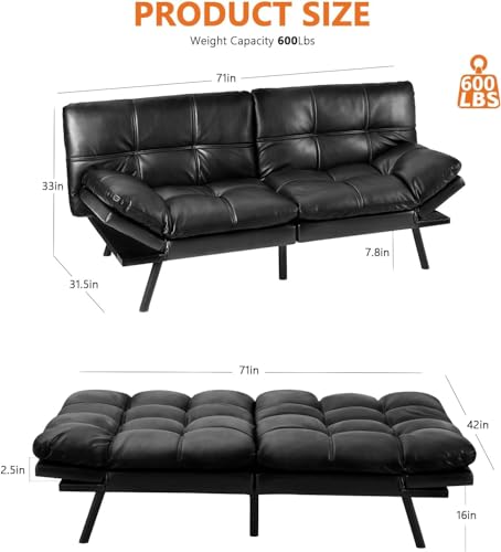 DUMOS Memory Foam Convertible Sofa Bed - Black