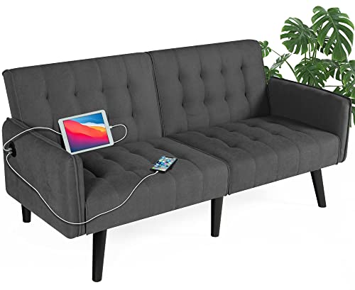 Modern Convertible Futon Sofa Bed with USB Ports