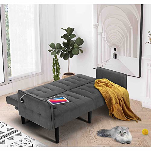 Modern Convertible Futon Sofa Bed with USB Ports