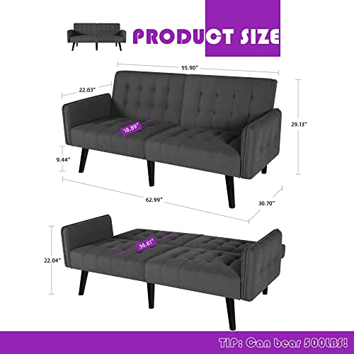 Modern Convertible Futon Sofa Bed with USB Ports