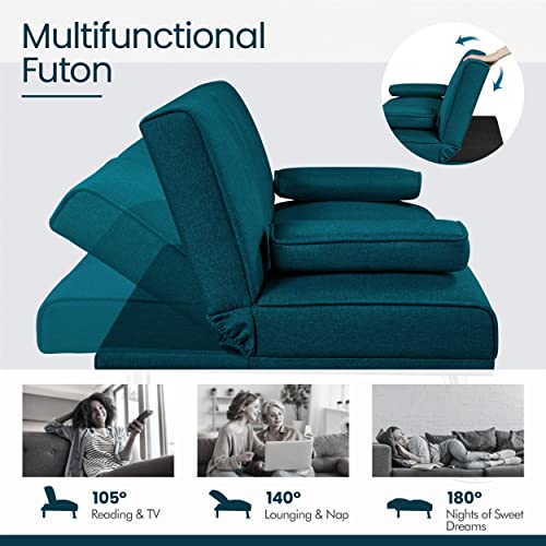 Aqua Blue Modern Sofa Bed with Cup Holders