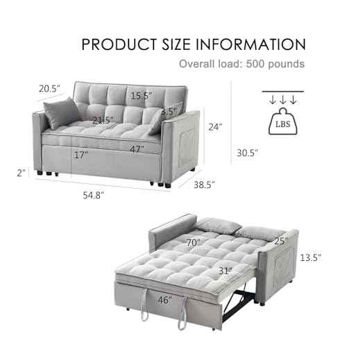 55.5'' Modern Convertible Velvet Sleeper Sofa