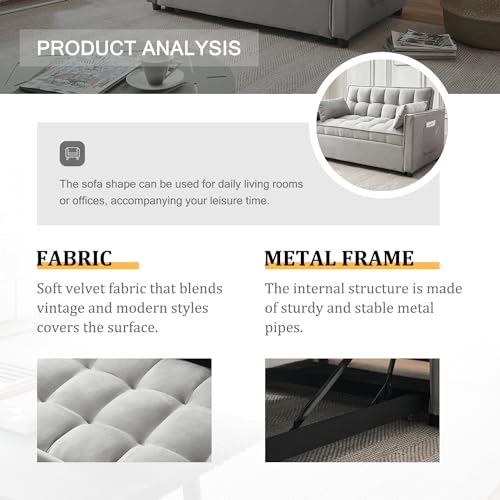 55.5'' Modern Convertible Velvet Sleeper Sofa
