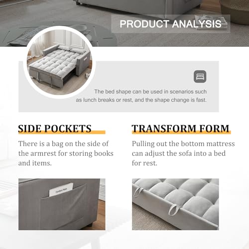 55.5'' Modern Convertible Velvet Sleeper Sofa