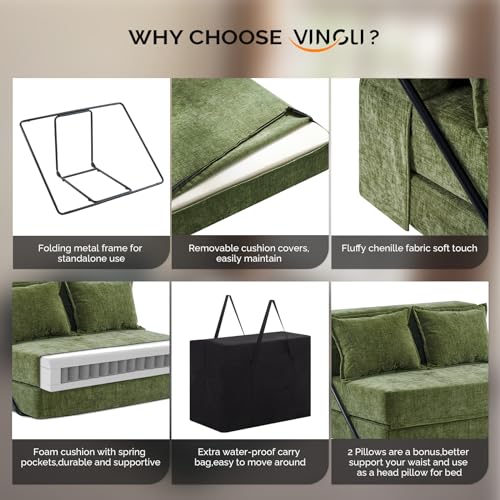 VINGLI Versatile Futon Sofa Bed with Pillows
