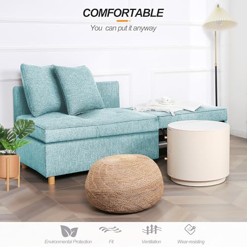 Modern Blue Sleeper Sofa with Convertible Ottoman
