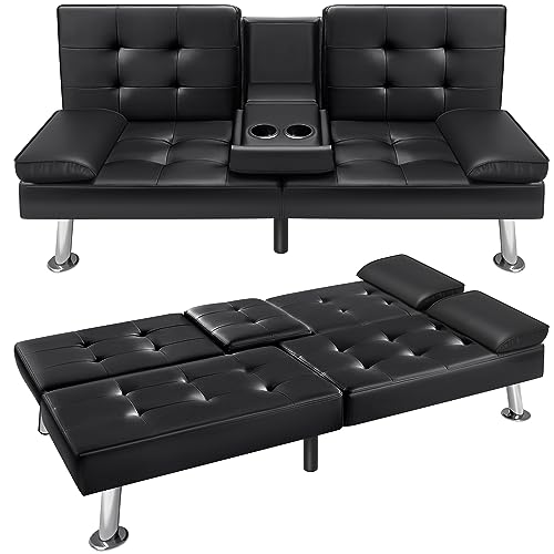Modern Faux Leather Convertible Futon Sofa Bed