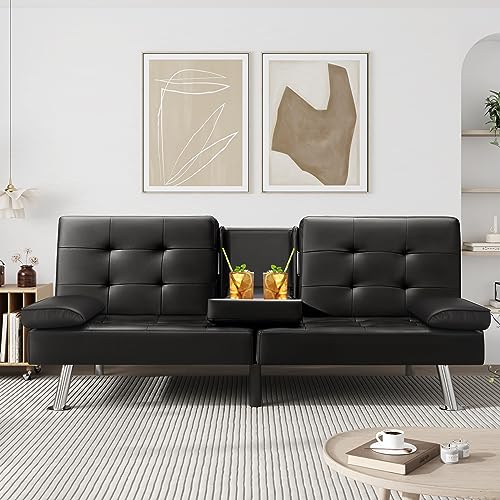 Modern Faux Leather Convertible Futon Sofa Bed