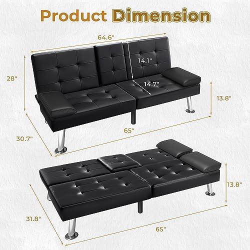 Modern Faux Leather Convertible Futon Sofa Bed