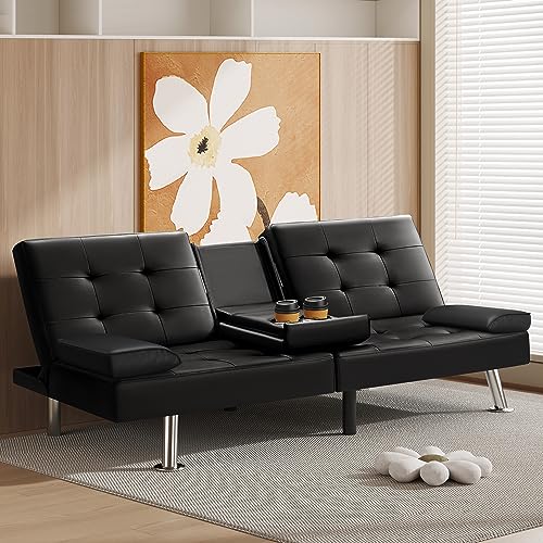 Modern Faux Leather Convertible Futon Sofa Bed