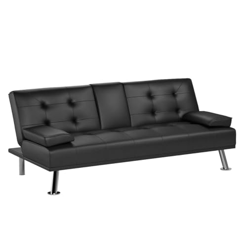 Modern Faux Leather Convertible Futon Sofa Bed