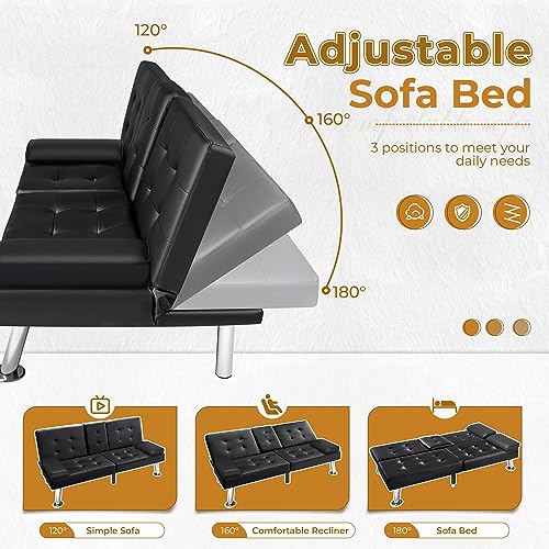Modern Faux Leather Convertible Futon Sofa Bed