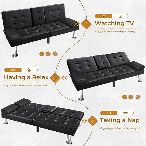 Modern Faux Leather Convertible Futon Sofa Bed