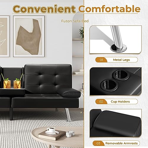 Modern Faux Leather Convertible Futon Sofa Bed