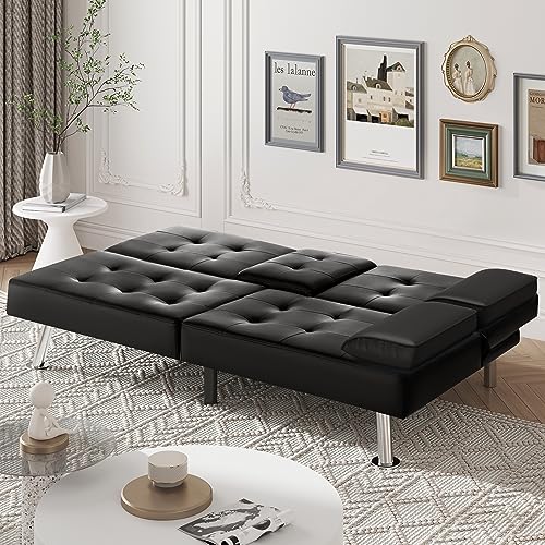 Modern Faux Leather Convertible Futon Sofa Bed
