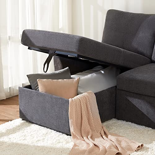 VanAcc Grey Linen Sleeper Sofa with Storage Chaise