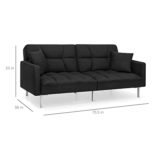 Convertible Linen Splitback Futon Sofa Couch - Black