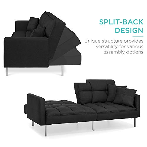 Convertible Linen Splitback Futon Sofa Couch - Black