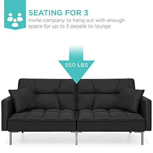 Convertible Linen Splitback Futon Sofa Couch - Black