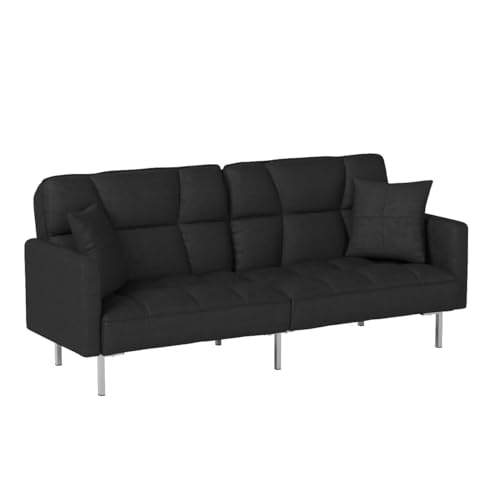 Convertible Linen Splitback Futon Sofa Couch - Black