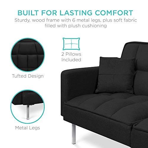 Convertible Linen Splitback Futon Sofa Couch - Black