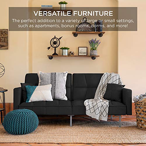 Convertible Linen Splitback Futon Sofa Couch - Black