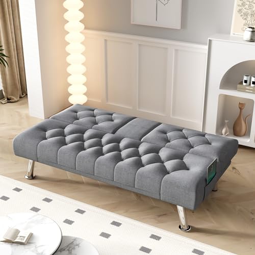 Modern Convertible Futon Sofa Bed with Cupholders