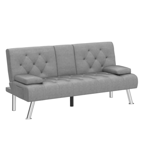 Modern Convertible Futon Sofa Bed with Cupholders
