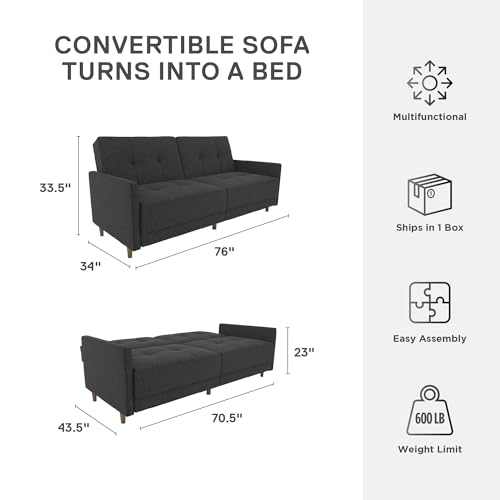 Andora Mid-Century Grey Linen Sofa Bed Couch