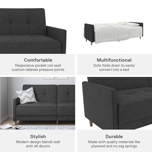 Andora Mid-Century Grey Linen Sofa Bed Couch