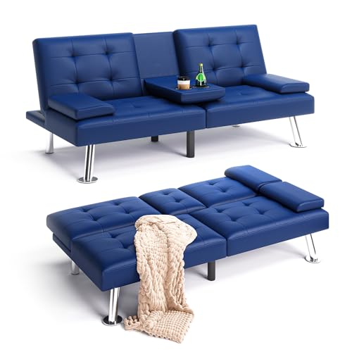 LINSY HOME Modern Black Faux Leather Sofa Bed