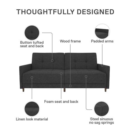 Andora Mid-Century Grey Linen Sofa Bed Couch