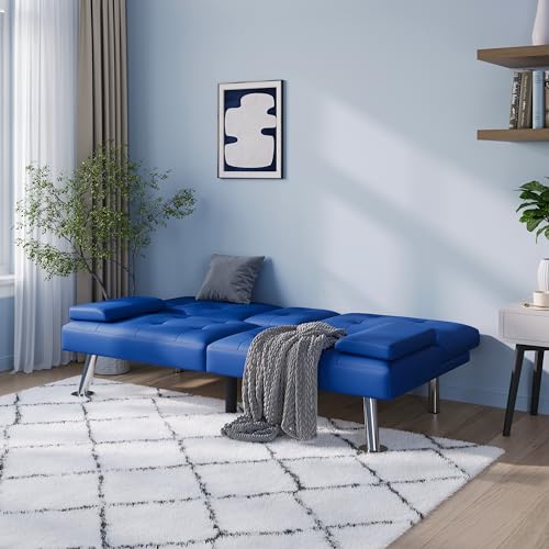 LINSY HOME Modern Black Faux Leather Sofa Bed