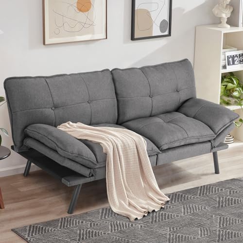 Convertible Dark Grey Futon Sofa Bed Couch