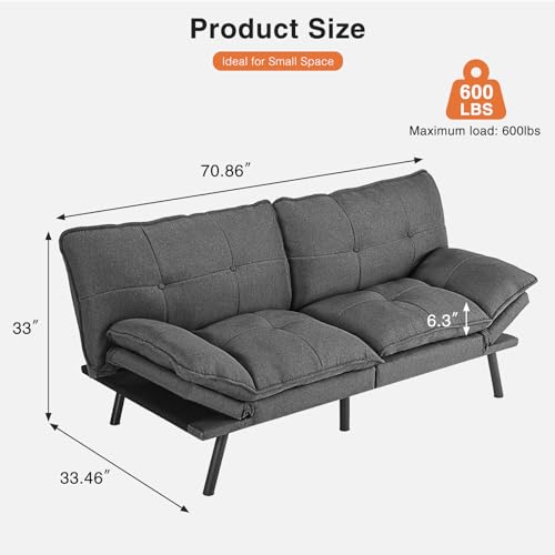 Convertible Dark Grey Futon Sofa Bed Couch
