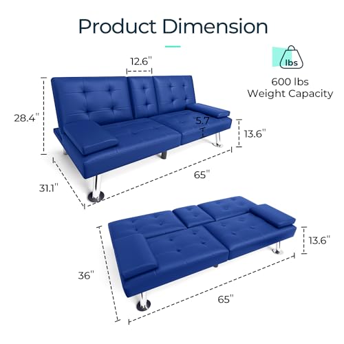 LINSY HOME Modern Black Faux Leather Sofa Bed