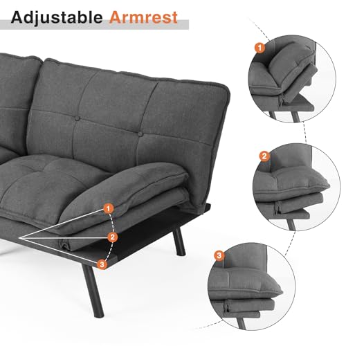 Convertible Dark Grey Futon Sofa Bed Couch