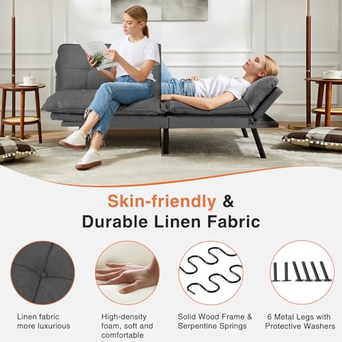 Convertible Dark Grey Futon Sofa Bed Couch