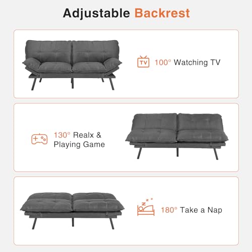 Convertible Dark Grey Futon Sofa Bed Couch