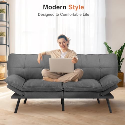 Convertible Dark Grey Futon Sofa Bed Couch