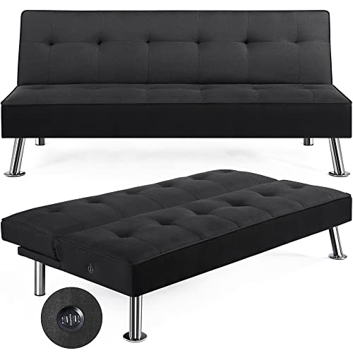 Yaheetech Modern Convertible Futon Sofa Bed - Black