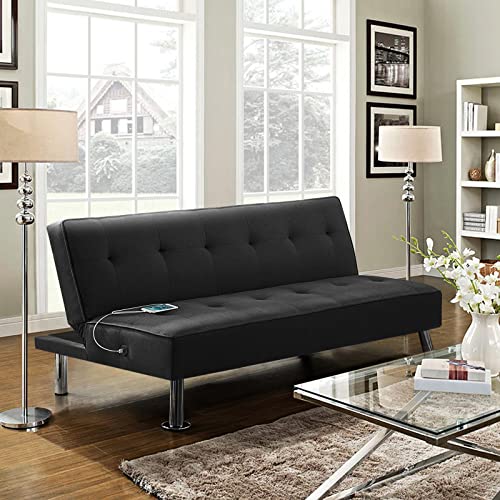 Yaheetech Modern Convertible Futon Sofa Bed - Black