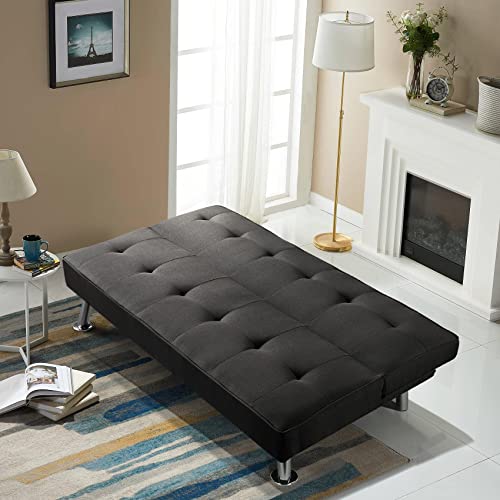 Yaheetech Modern Convertible Futon Sofa Bed - Black