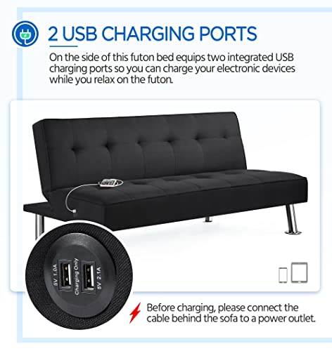 Yaheetech Modern Convertible Futon Sofa Bed - Black
