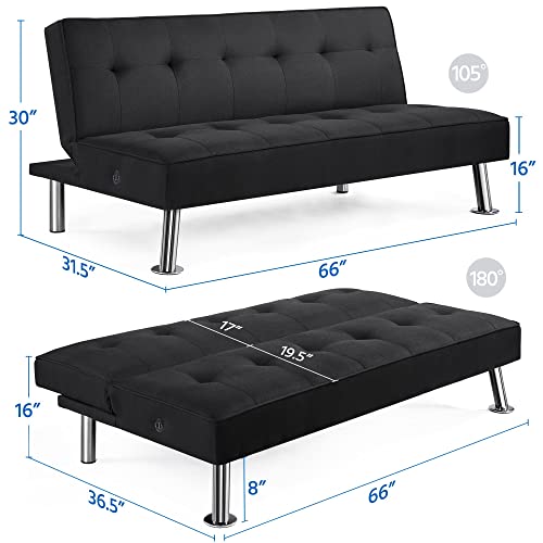 Yaheetech Modern Convertible Futon Sofa Bed - Black