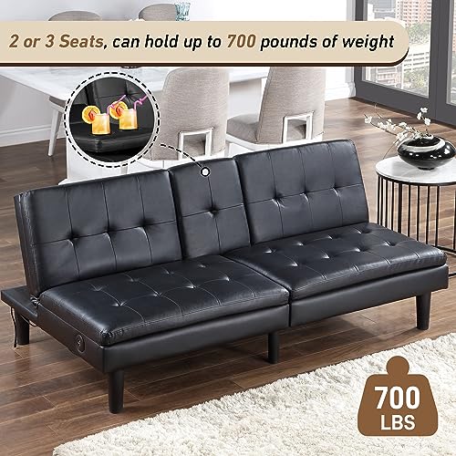 Modern Convertible Sofa Bed with USB and Cupholders